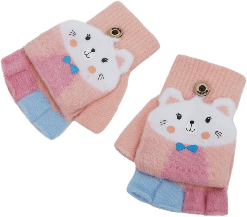 NICEYST Kids Convertible Flip Top Gloves Children Winter Warm Knitted Fingerless Mittens for Boys Girls 6-10 Years Old - Image 3